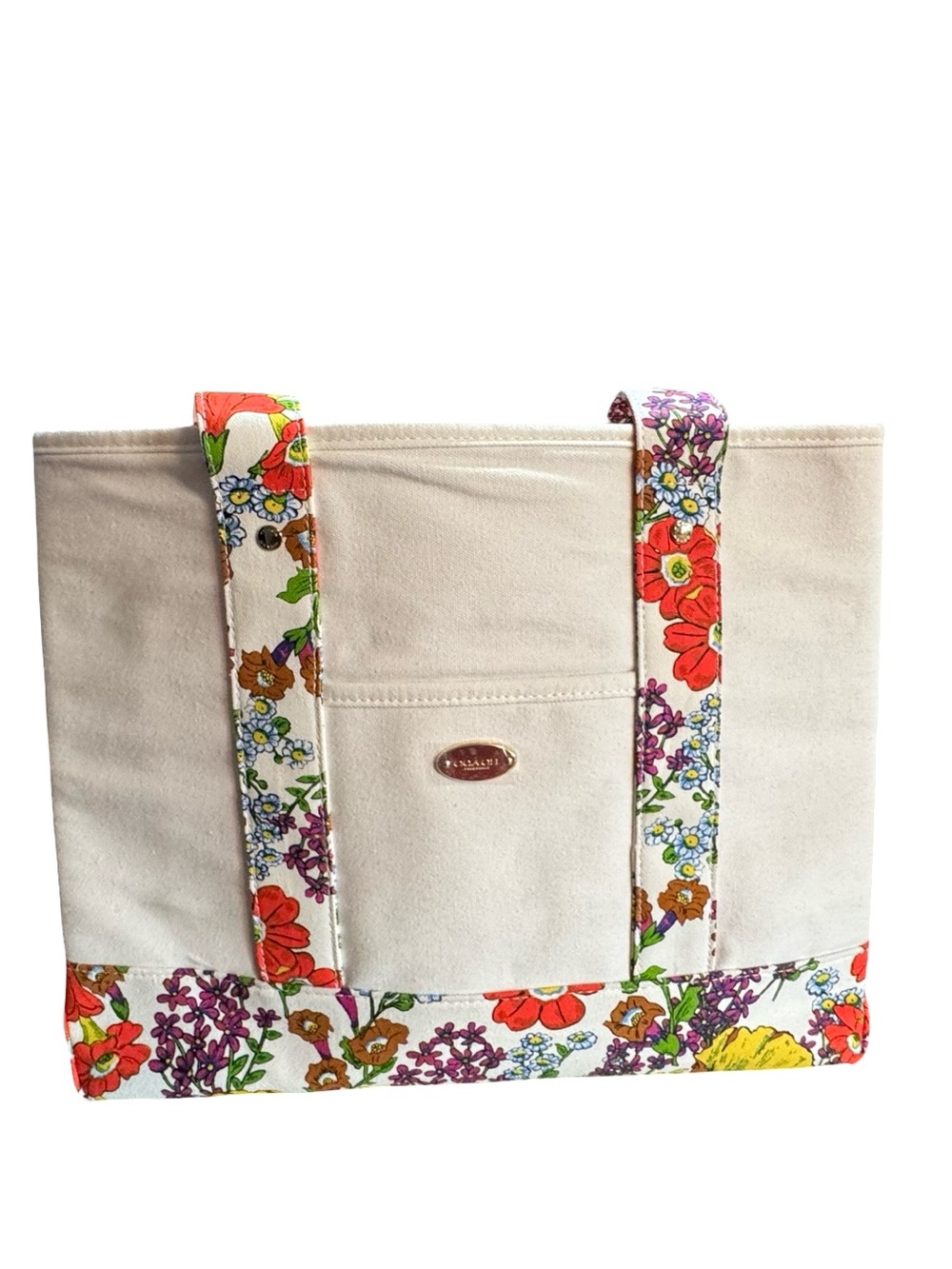 Coach Cream Canvas Tote with Multicolor Floral Trim